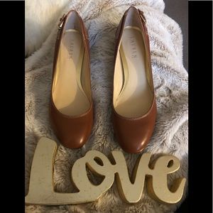 Ralph Lauren camel leather heels, round toe shoes